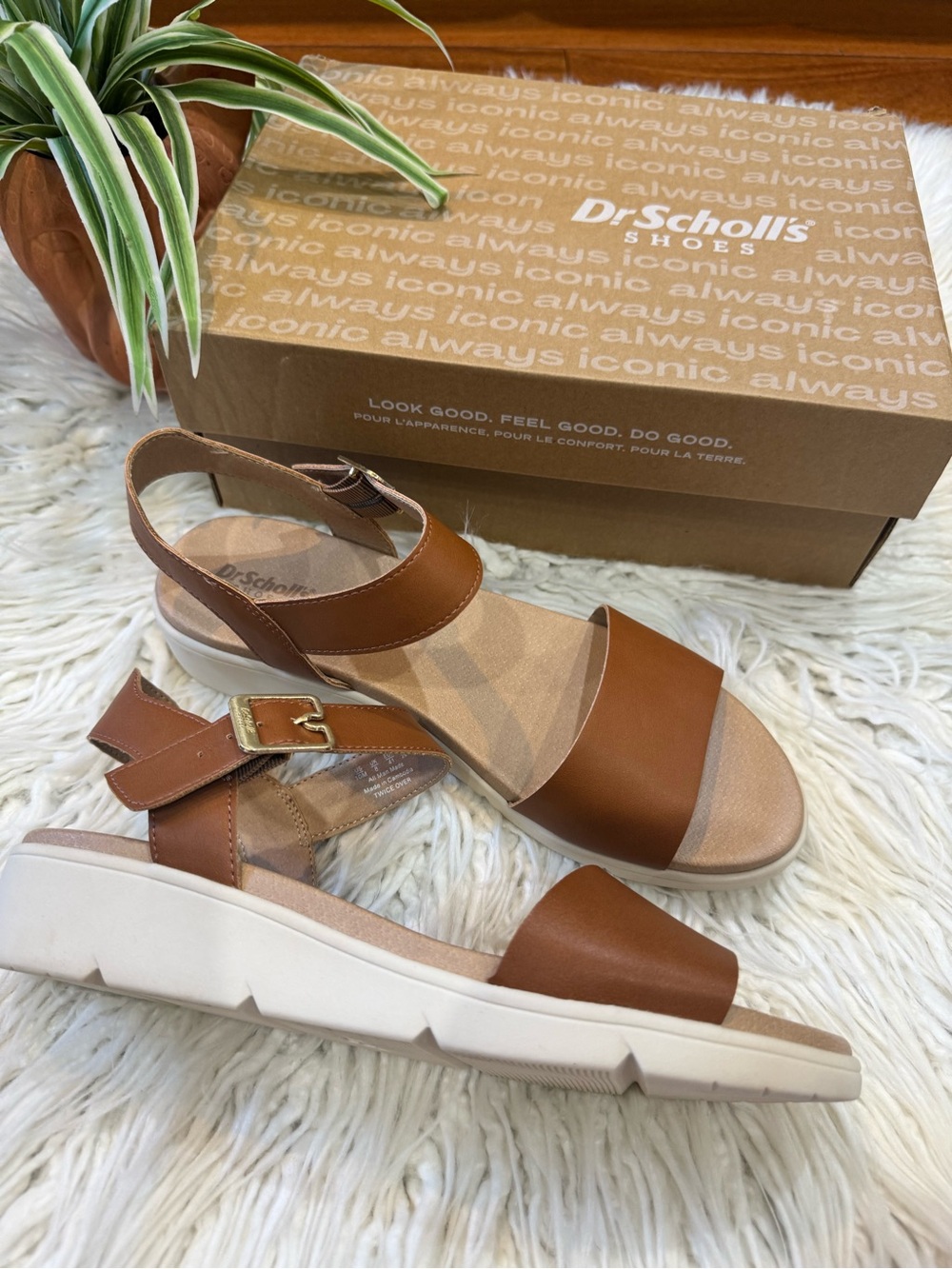 Dr. Scholl's Women's Brown Leather Slingback Sandals